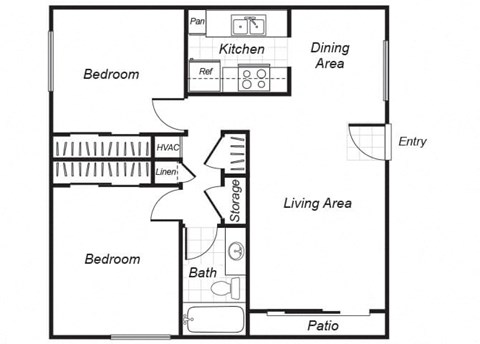 two bedroom floor plan at Westchester Park apartments