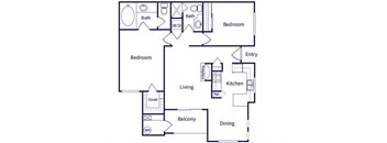 Two bedroom floor plan image at Kaleidocope Apartment Homes in Las Vegas NV