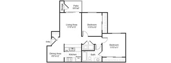 Two bedroom floor plan image at Valley Trails Apartments in Irving TX
