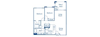 Two bedroom floor plan at Campana Crown Valley Apartments in Mission Viejo CA