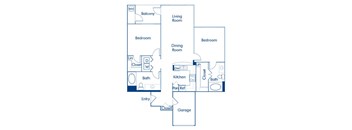 Two bedroom floor plan at Landara Apartments in Ontario CA