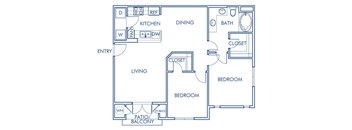 Two bedroom floor plan at Sierra at Otay Ranch Apartments in Chula Vista CA