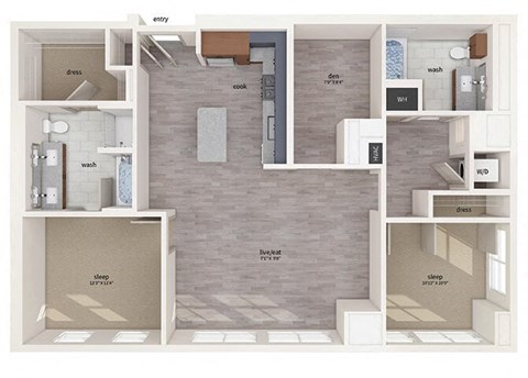 Two bedroom floor plan image at Vero Apartments in Chelsea MA