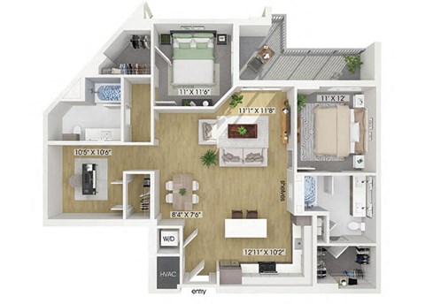 Two bedroom floor plan at Treo Apartments in Fort Lauderdale FL
