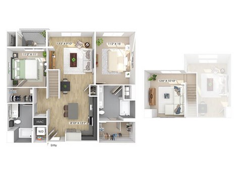 Two bedroom floor plan image at The Wylden in Los Angeles CA
