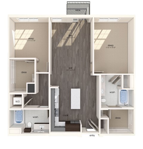 B10 two bedroom floor plan at North at Totem Lake Apartments in Kirkland WA