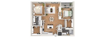 Two bedroom floor plan at 1010 Waugh Apartments in Houston TX