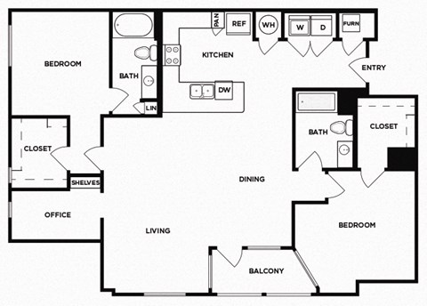 Two bedroom floor plan image at Norte Town Lake Apartments in Tempe Arizona