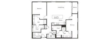 Two bedroom floor plan at Chromatic Flats Apartments in San Diego CA
