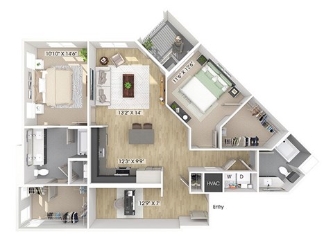 Two bedroom floor plan image at The Wylden in Los Angeles CA