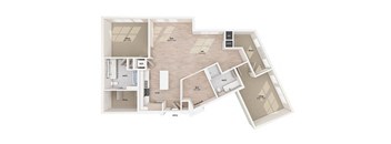 Two bedroom floor plan image at Vero Apartments in Chelsea MA