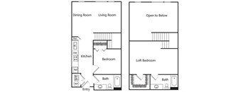 Two bedroom floor plan at Riverpark Apartments in Redmond WA
