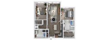 Two bedroom two bathroom floor plan image at V2 Apartments