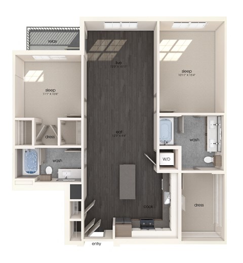 B12 Two bedroom floor plan at North at Totem Lake Apartments in Kirkland WA