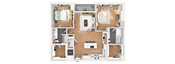 Two bedroom floor plan at 1010 Waugh Apartments in Houston TX