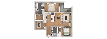 Two bedroom floor plan at 1010 Waugh Apartments in Houston TX