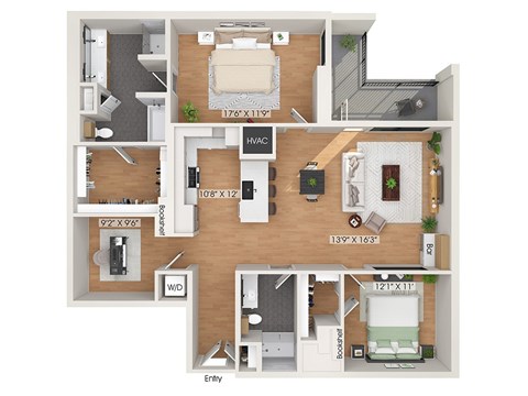 Two bedroom floor plan at 1010 Waugh Apartments in Houston TX