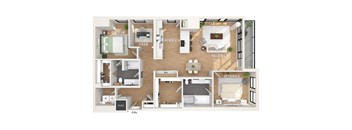 Two bedroom floor plan at 1010 Waugh Apartments in Houston TX