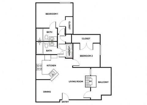 Two bedroom Floor plan Image at Cypress View Villas Apartments in Weatherford, TX