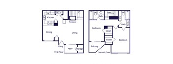 Two bedroom townhome floor plan at Marquessa Villas Apartments and Townhomes in Corona CA