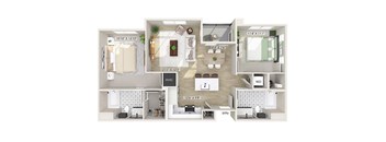 Two bedroom floor plan at CALIXA Apartment Homes in Camarillo CA