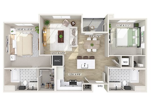 Two bedroom floor plan at CALIXA Apartment Homes in Camarillo CA