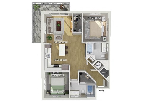 Two bedroom floor plan at Treo Apartments in Fort Lauderdale FL
