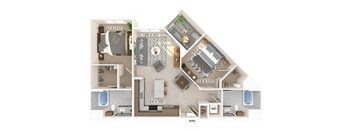 Two bedroom floor plan image at Bevel apartments in san diego CA