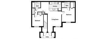 Two bedroom two bathroom floor plan image at Running Brook Apartments in Miami FL