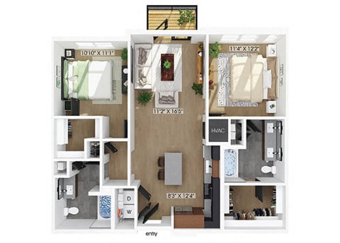 Two bedroom floor plan at 333 Ellington in Gaithersburg MD