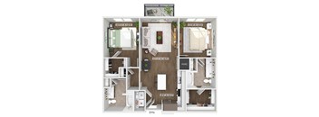Two bedroom floor plan image at The Waylon in McKinney TX