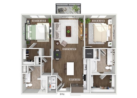 Two bedroom floor plan image at The Waylon in McKinney TX