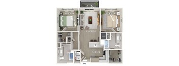 Two bedroom floor plan at Station 316 in Woburn MA