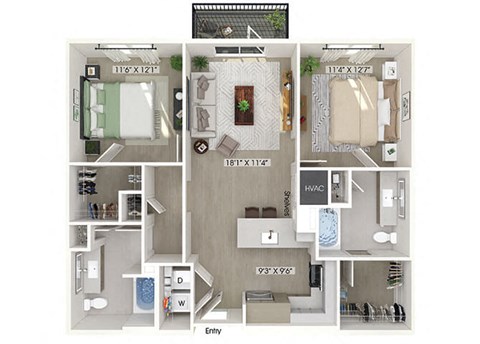 Two bedroom floor plan at Station 316 in Woburn MA