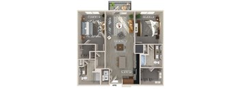 Two bedroom floor plan at Luca Apartments in Austin TX