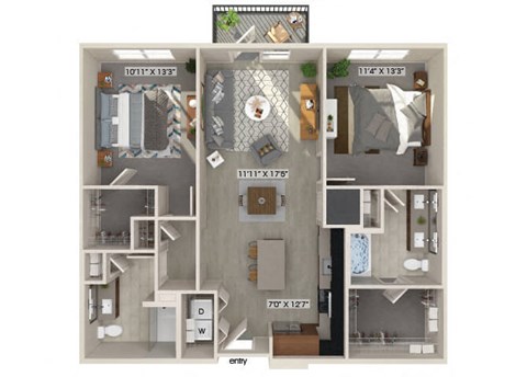 Two bedroom floor plan at Luca Apartments in Austin TX