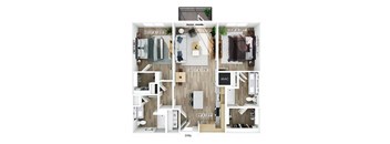 Two bedroom floor plan at Merrick on Midway Apartments in Farmers Branch TX