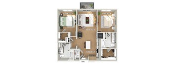Two bedroom floor plan at Heights at 1520 Apartments in Houston TX