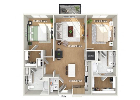 Two bedroom floor plan at Heights at 1520 Apartments in Houston TX