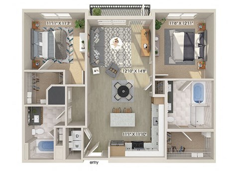 Two bedroom floor plan image at East Bend Apartments in Houston TX