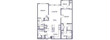Two bedroom two bathroom floor plan at Riverwoods at Lake Ridge in Woodbridge VA