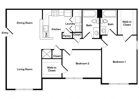 Two bedroom Floorplan image at England Run North Apartments in Fredericksburg, VA