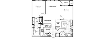 Two bedroom two bathroom floor plan at Westchester at the Pavilions in Waldorf MD