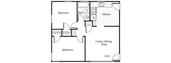 two bedroom one bathroom floor plan image at Sutterfield