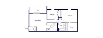 Two bedroom one bathroom floor plan at Wicklow square