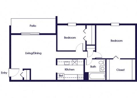 Two bedroom one bathroom floor plan at Wicklow square