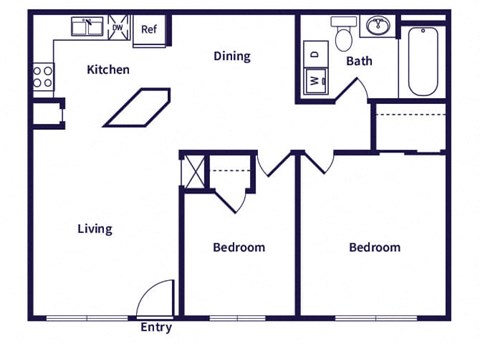 Two bedroom floor plan at Dayton Park Apartments in Dayton TX