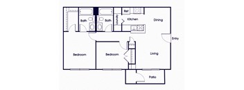Two bedroom two bathroom floor plan image at Riverwoods in Woodbridge VA