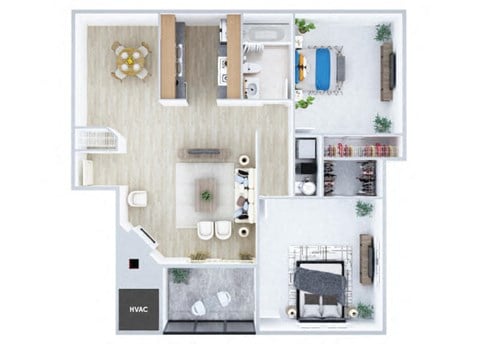 Two bedroom floor plan at Rock Peak on Sunset Apartments in Longmont CO