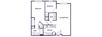 Two bedroom two bathroom floor plan image at Woods at Victoria Park Apartments